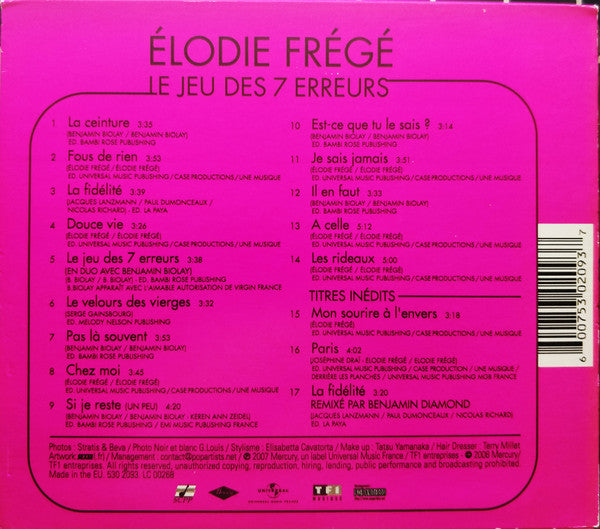 Elodie Frégé : Le Jeu Des 7 Erreurs (CD, Album, RE)