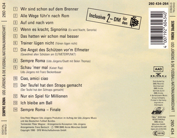 Udo Jürgens Und Die Fußball-Nationalmannschaft : Sempre Roma (CD, Album)
