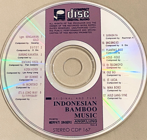 Merpati Singers, Kolintang Music : Original And Pure Indonesian Bamboo Music (CD, Album)
