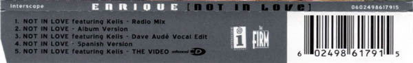 Enrique Iglesias Featuring Kelis : Not In Love (CD, Maxi, Enh)