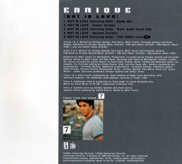 Enrique Iglesias Featuring Kelis : Not In Love (CD, Maxi, Enh)