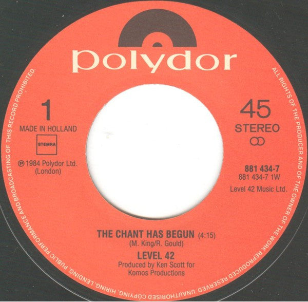 Level 42 : The Chant Has Begun (7", Single)