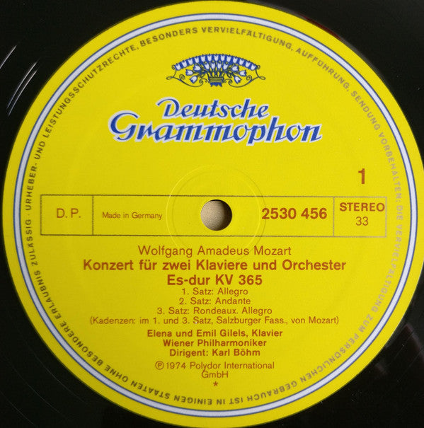 Wolfgang Amadeus Mozart - Emil Gilels, Elena Gilels, Karl Böhm, Wiener Philharmoniker : Klavierkonzert B-dur = Piano Concerto In B Flat Major KV 595 / Konzert Für Zwei Klaviere Es-dur = Concerto For Two Pianos In E Flat Major KV 365 (LP, Album)