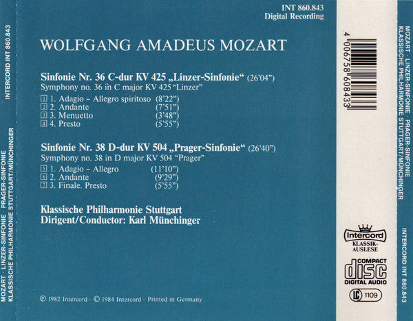 Wolfgang Amadeus Mozart, Karl Münchinger, Klassische Philharmonie Stuttgart : Linzer-Sinfonie  Prager-Sinfonie  (CD, RE)