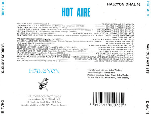 Various : Hot Aire (American Hot Dance Bands Of The 1920's) (CD, Comp, Mono)