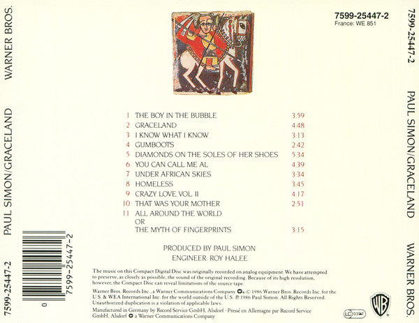 Paul Simon : Graceland (CD, Album, RE, WME)