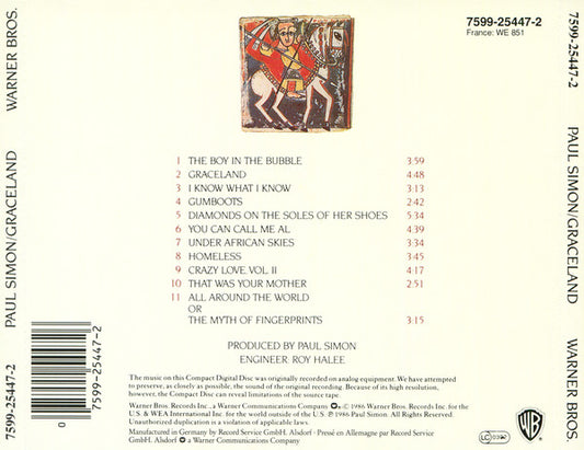 Paul Simon : Graceland (CD, Album, RE, WME)