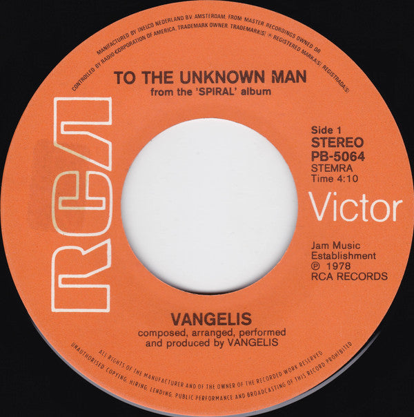 Vangelis : To The Unknown Man (7", Single)