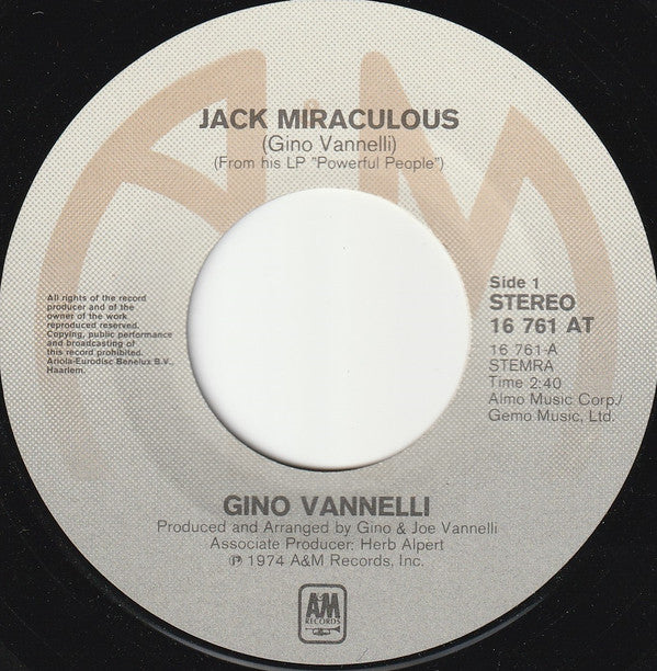 Gino Vannelli : Jack Miraculous (7")