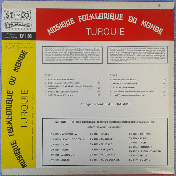 Blaise Calame : Turquie (LP, RE)