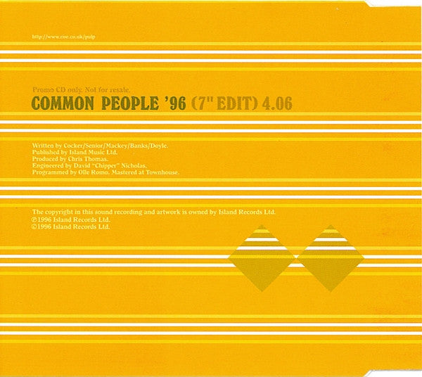 Pulp : Common People '96 (CD, Single, Promo)