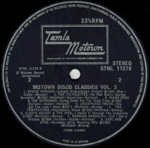 Various : Motown Disco Classics Vol. 5 (LP, Comp, Mixed)