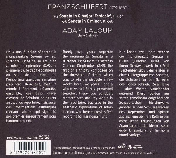 Franz Schubert, Adam Laloum : 894 & 958 Piano Sonatas (CD, Album)