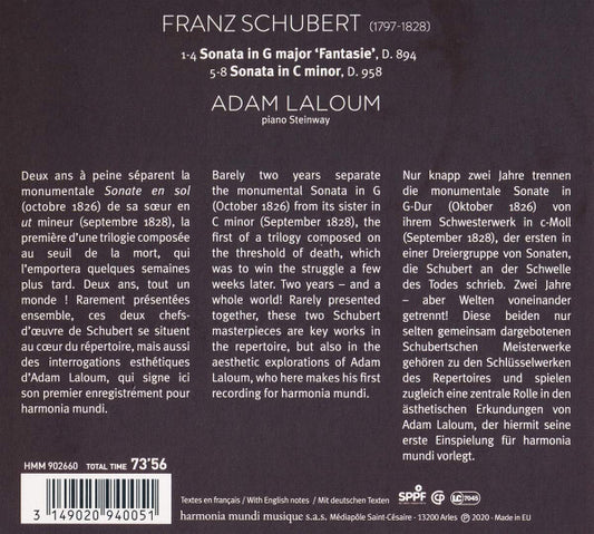 Franz Schubert, Adam Laloum : 894 & 958 Piano Sonatas (CD, Album)