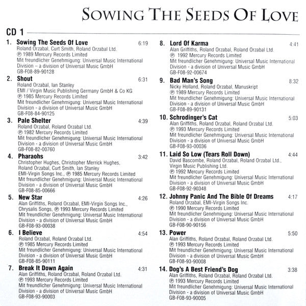 Tears For Fears : Sowing The Seeds Of Love - The Best Of Tears For Fears (2xCD, Comp)