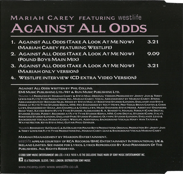 Mariah Carey Featuring Westlife : Against All Odds (CD, Single, Enh)