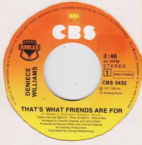 Deniece Williams : That's What Friends Are For (7", Single)