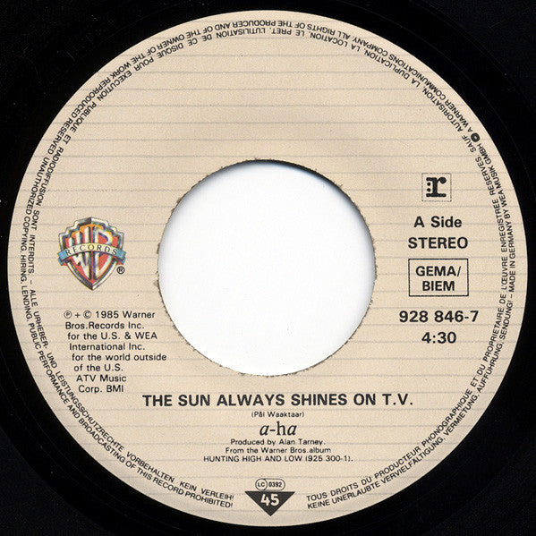 a-ha : The Sun Always Shines On T.V.   (7", Single)