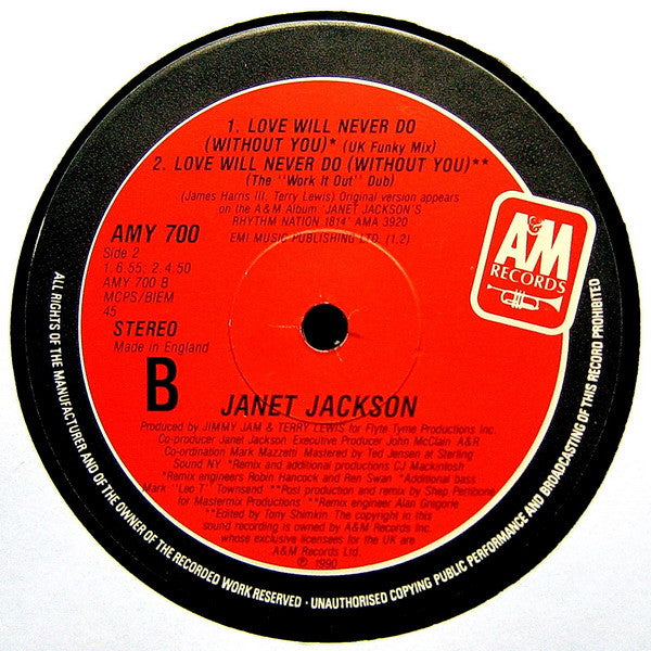 Janet Jackson : Love Will Never Do (Without You) (12", Single)
