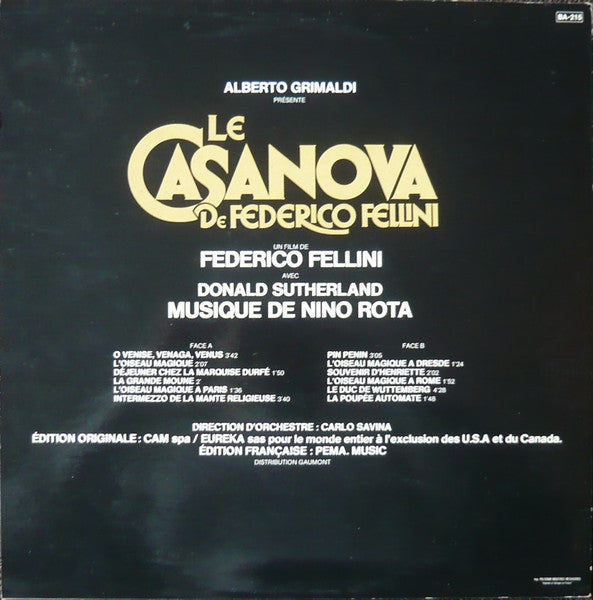 Nino Rota : (Bande Originale Du Film) Le Casanova De Federico Fellini (LP, Album, RE)