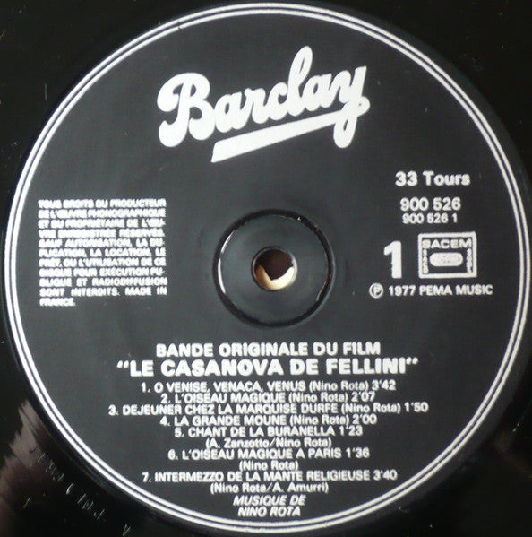 Nino Rota : (Bande Originale Du Film) Le Casanova De Federico Fellini (LP, Album, RE)
