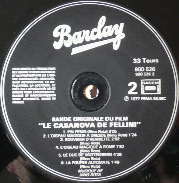 Nino Rota : (Bande Originale Du Film) Le Casanova De Federico Fellini (LP, Album, RE)
