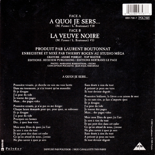 Mylène Farmer : A Quoi Je Sers... (7", Single, Sil)
