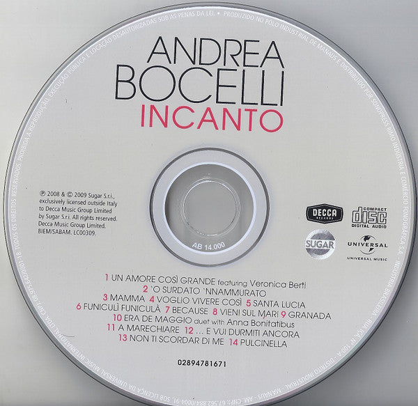 Andrea Bocelli : Incanto (CD, Album, RP, AB,)