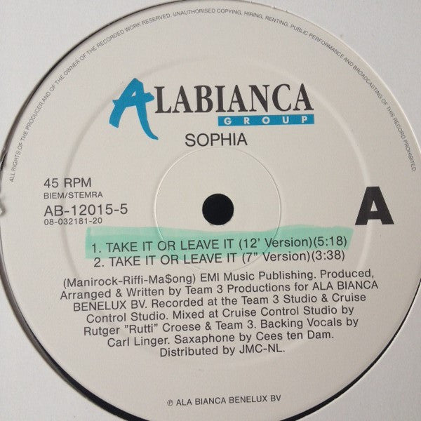 Sophia : Take It Or Leave It (12")