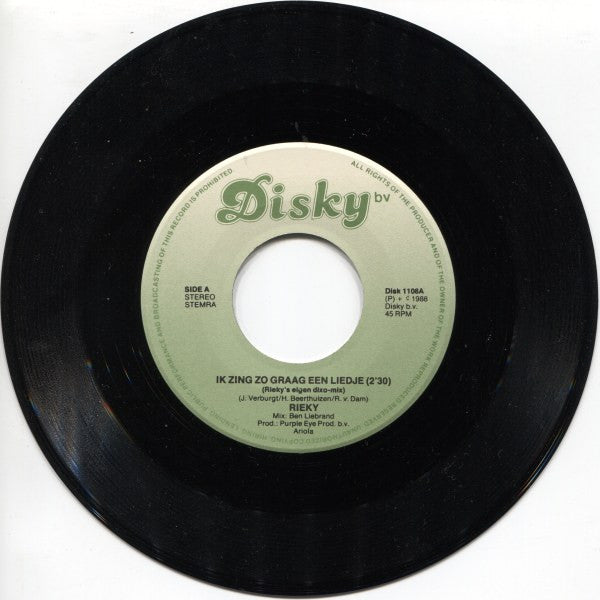 Rieky : Ik Zing Zo Graag Een Liedje (Rieky's Eigen Dixo-Mix) (7", Single, Gre)