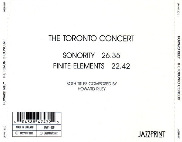 Howard Riley : The Toronto Concert (CD, Album)