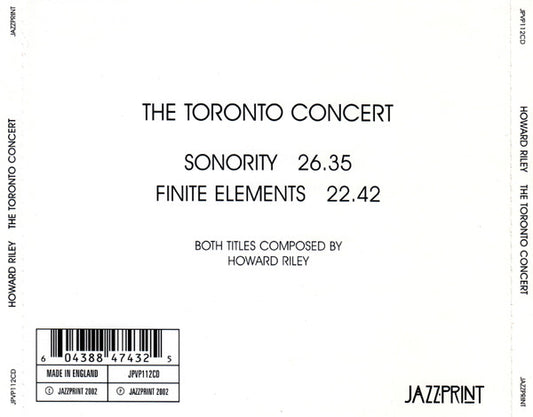 Howard Riley : The Toronto Concert (CD, Album)