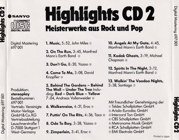 Various : Highlights CD 2 (Meisterwerke Aus Pop Und Rock) (CD, Comp)