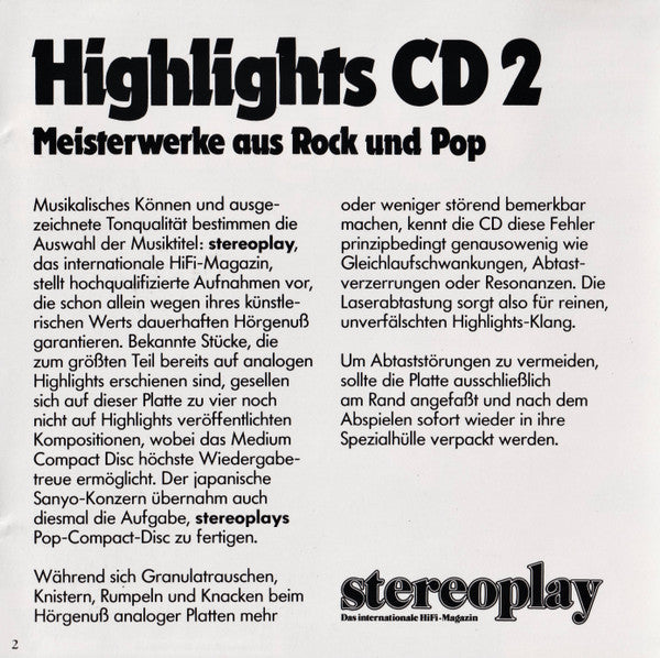Various : Highlights CD 2 (Meisterwerke Aus Pop Und Rock) (CD, Comp)