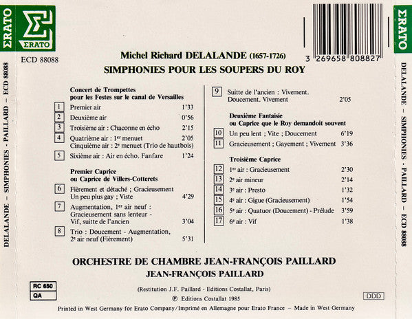 Michel Richard Delalande / Orchestre De Chambre Jean-François Paillard : Simphonies Pour Les Soupers Du Roy: Concert De Trompettes De Versailles • Trois Caprices (CD)