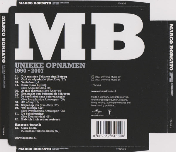Marco Borsato : Unieke Opnamen 1990-2007 (CD, Comp)