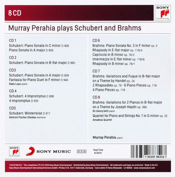 Franz Schubert, Johannes Brahms - Murray Perahia · Radu Lupu · Dietrich Fischer-Dieskau · Georg Solti · Amadeus-Quartett : Murray Perahia Plays Schubert And Brahms: Sonatas · Impromptus · Winterreise · Piano Pieces · Variations · Piano Quartet And More (8xCD, Comp, RE, Car + Box, Comp)