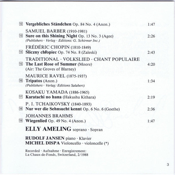 Elly Ameling, Rudolf Jansen : Auf Flügeln Des Gesanges (CD)