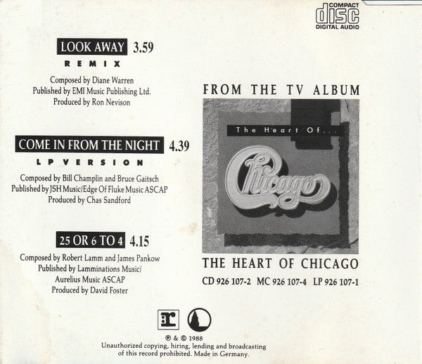 Chicago (2) : Look Away (CD, Single)