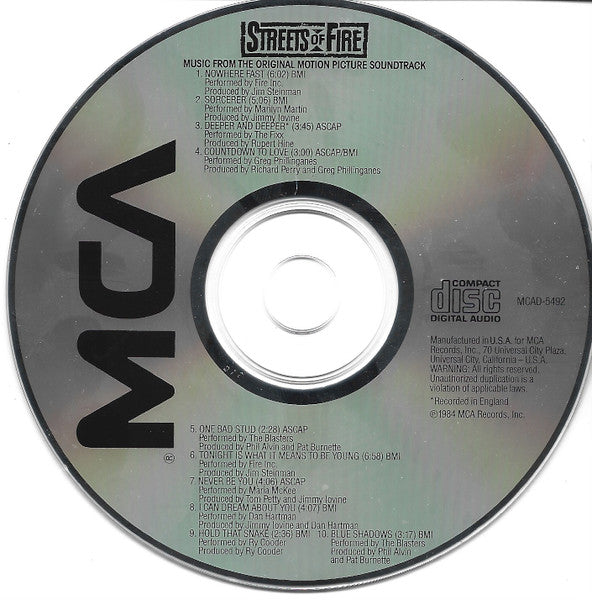 Various : Streets Of Fire (Music From The Original Motion Picture Soundtrack) (CD, Album, RE)