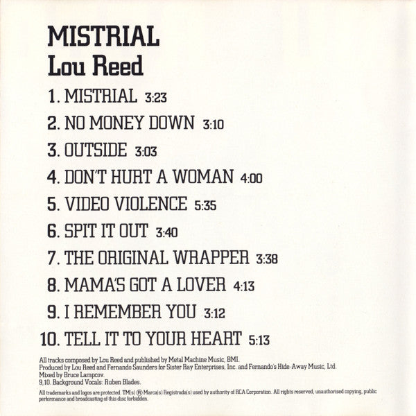Lou Reed : Mistrial (CD, Album)