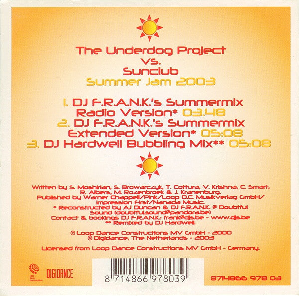 The Underdog Project vs. The Sunclub : Summer Jam 2003 (CD, Single)