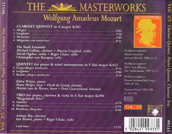 Wolfgang Amadeus Mozart, Antony Pay, Ian Brown (4), Roger Chase : Clarinet Quintet • Piano Quintet • Clarinet Trio (CD, Comp)