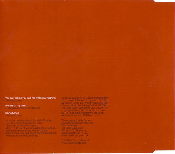 Pet Shop Boys : You Only Tell Me You Love Me When You're Drunk (CD, Single, CD3)