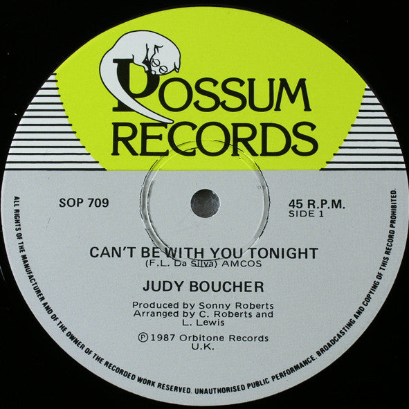 Judy Boucher : Can't Be With You Tonight (12")