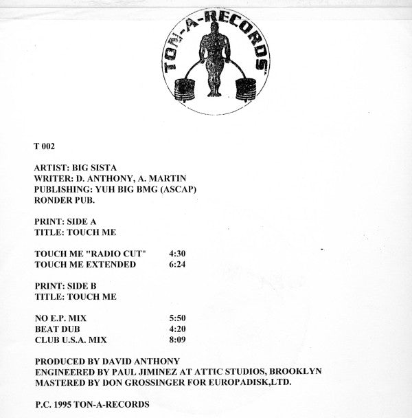 Big Sista : Touch Me (12", TP)