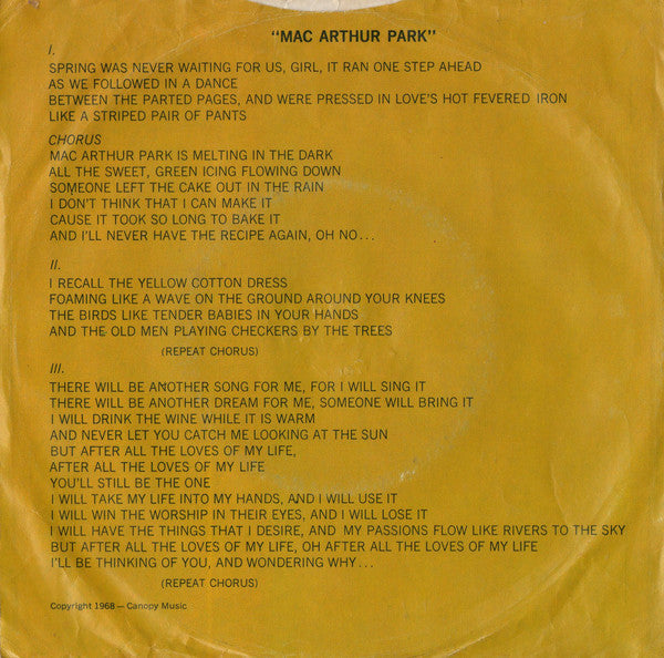 Richard Harris : Mac Arthur Park (7", Single)