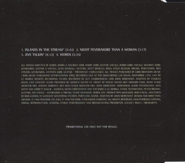 Bee Gees : One Night Only (4 Tracks Radio Promo) (CD, Single, Promo)