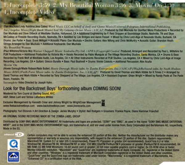 Backstreet Boys : Incomplete (CD, Maxi, Enh)