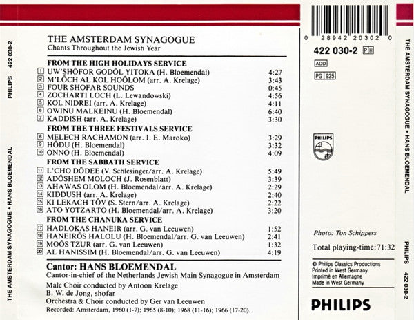 Hans Bloemendal : The Amsterdam Synagogue. Chants Throughout The Jewish Year (CD)